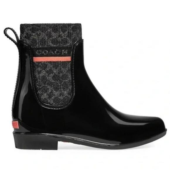 Coach Rivington Rain Bootie Black Chelsea Ankle Logo Rain boots size 8 new!!! - Picture 3 of 5